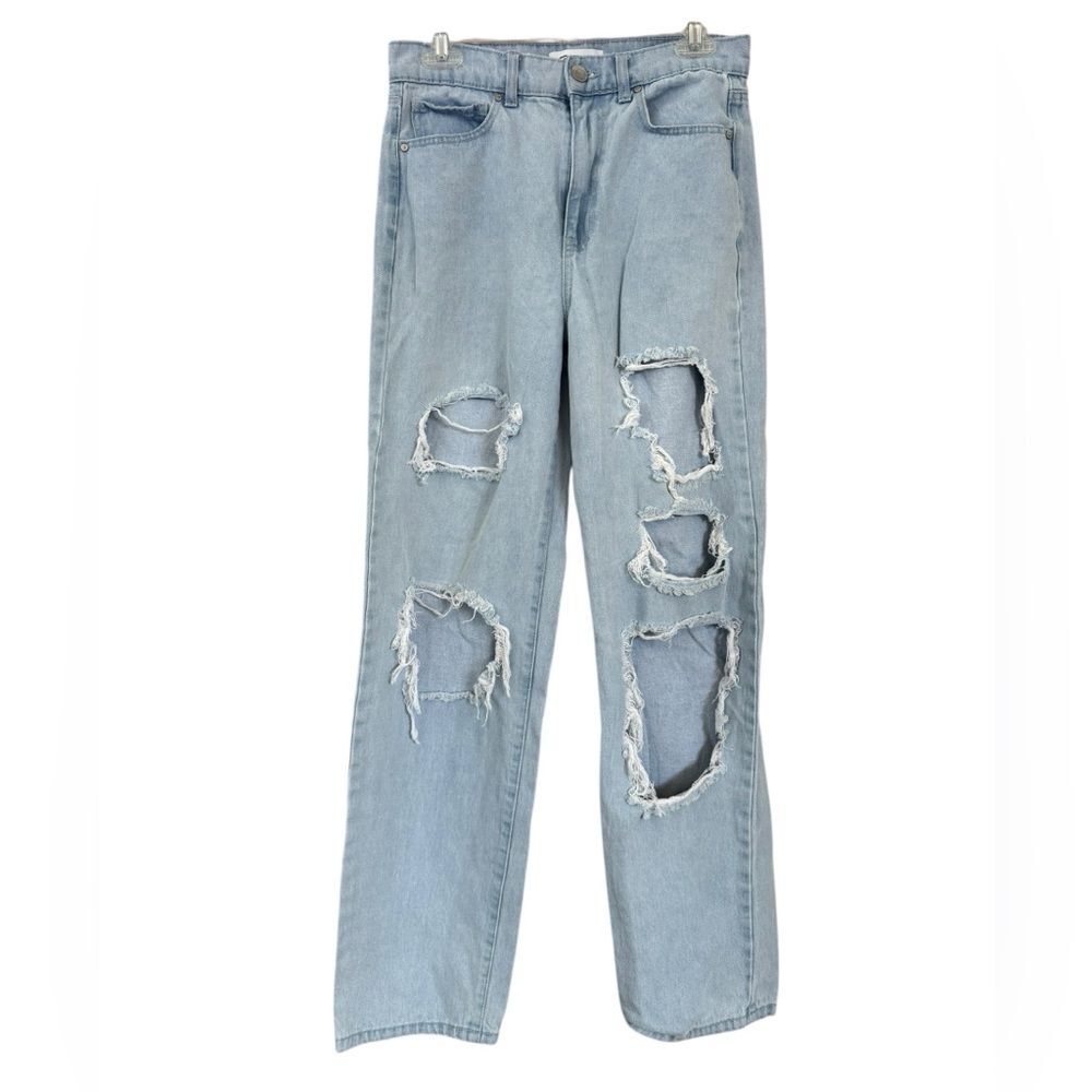 RSQ Baggy Jean Women 27 Light Blue Distressed Denim Tapered Organic Cotton Blend